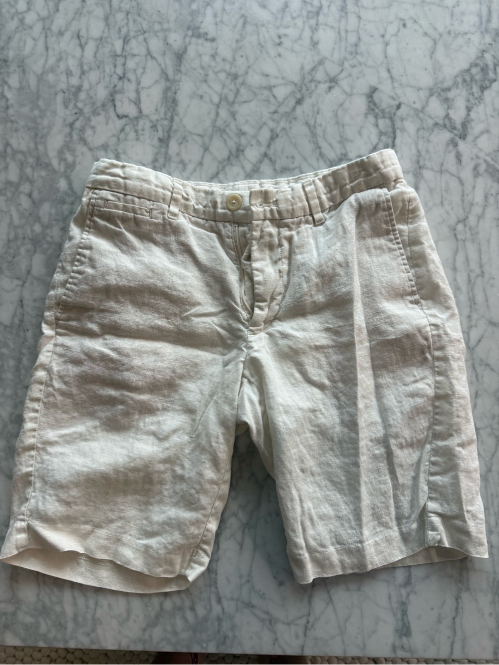 Mango Men's White Linen-Blend Flat Front Shorts